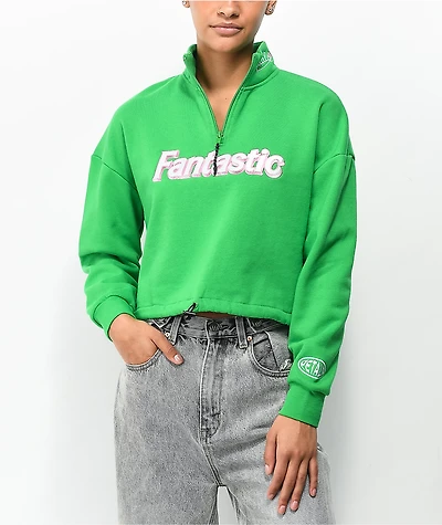 Petals by and Peacocks It's Fantastic Green Half Zip Fleece Sweatshirt