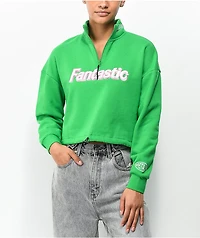 Petals by and Peacocks It's Fantastic Green Half Zip Fleece Sweatshirt
