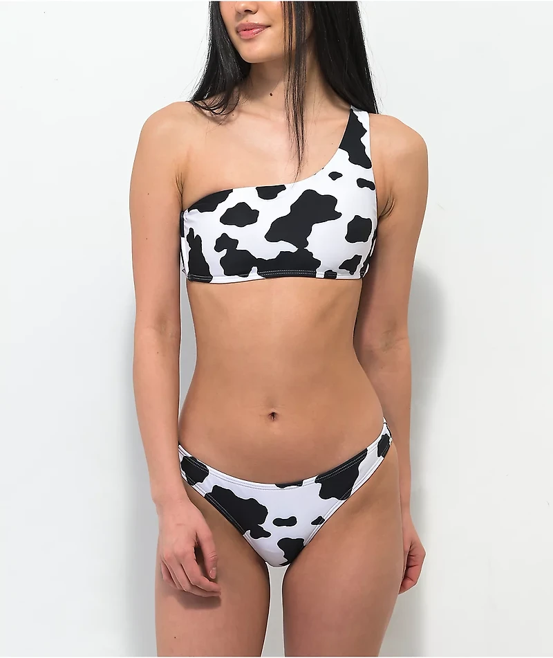 Petals by and Peacocks Mood Cow Print Bandeau Bikini Top