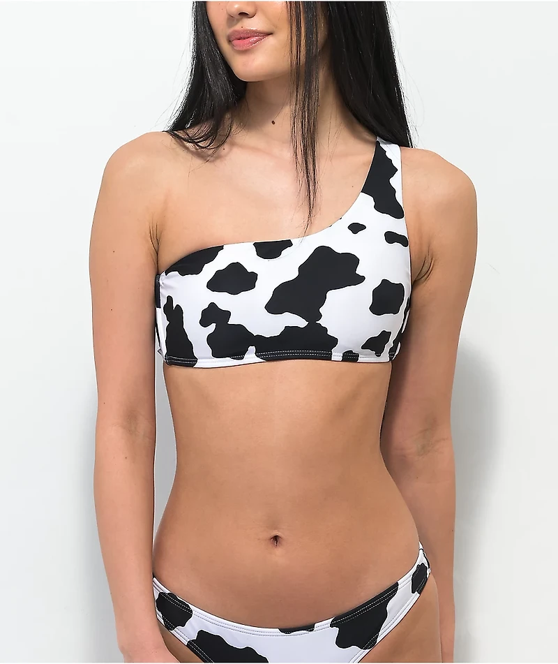 Petals by and Peacocks Mood Cow Print Bandeau Bikini Top