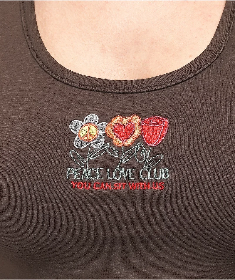 Petals by and Peacocks Peace Love Club Brown Halter Top