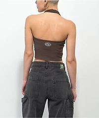 Petals by and Peacocks Peace Love Club Brown Halter Top