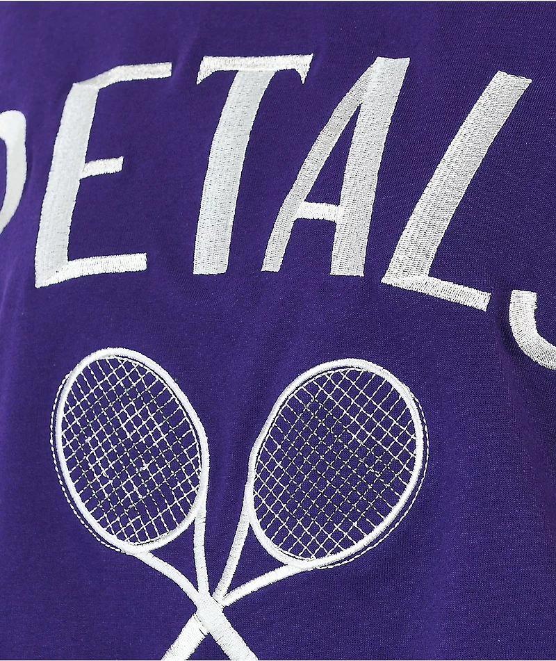 Petals by and Peacocks Peace Love Tennis Purple Crop T-Shirt