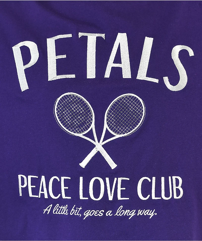 Petals by and Peacocks Peace Love Tennis Purple Crop T-Shirt