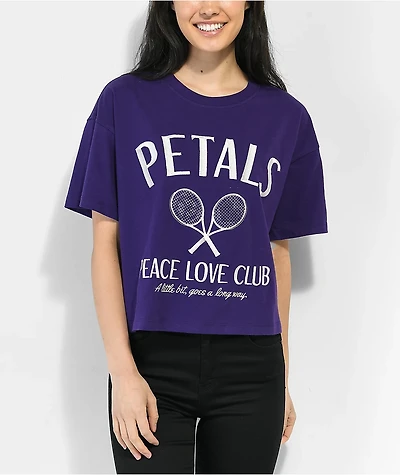 Petals by and Peacocks Peace Love Tennis Purple Crop T-Shirt