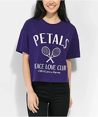 Petals by and Peacocks Peace Love Tennis Purple Crop T-Shirt