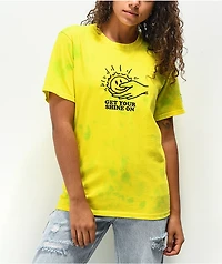 Petals by and Peacocks Shine On Yellow & Green Tie Dye T-Shirt