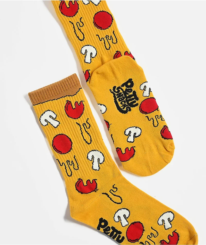 Petty Snacks Pizza Yellow Crew Socks