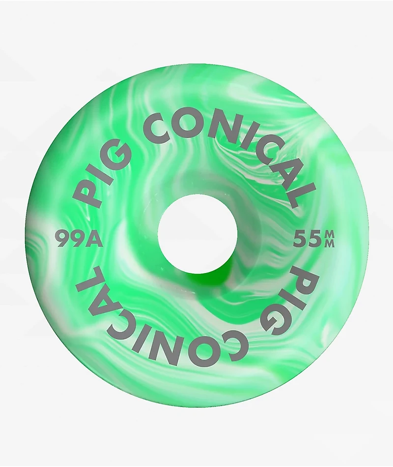 Pig Conical 55mm 99a Green Swirl Skateboard Wheels
