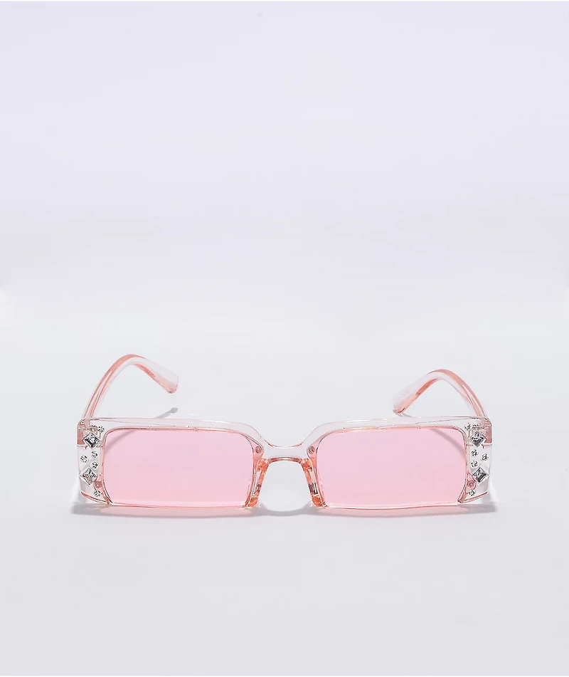 Pink Half Rim Rectangle Sunglasses