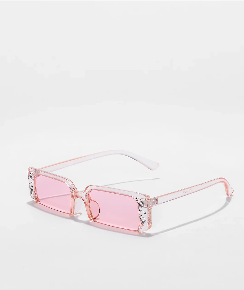 Pink Half Rim Rectangle Sunglasses