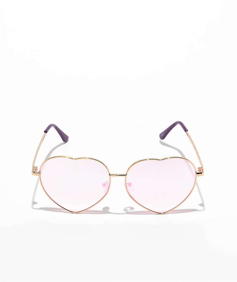 Pink Heart Wire Sunglasses