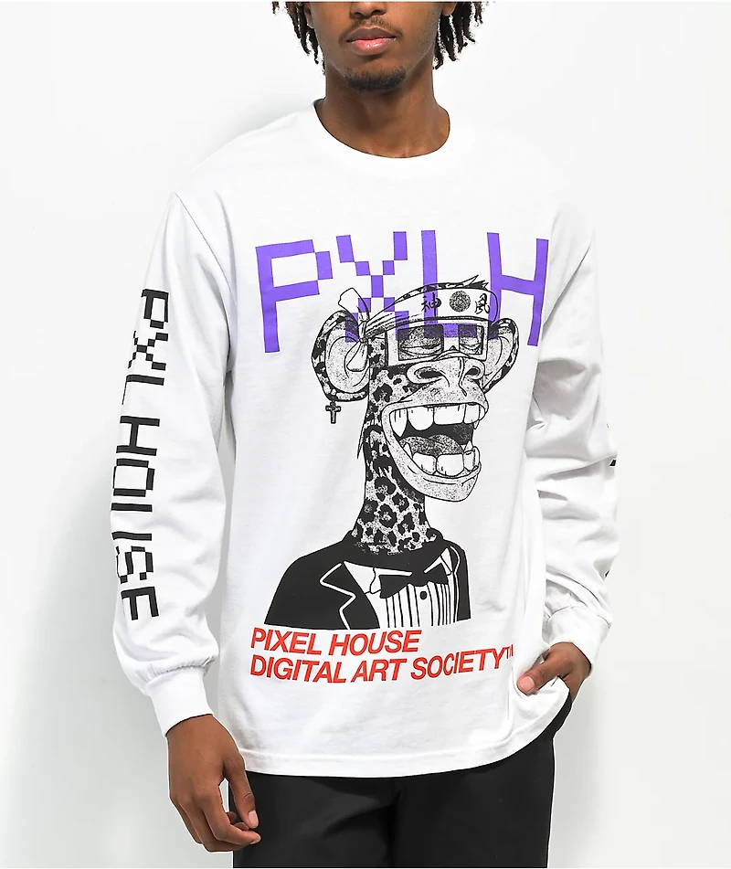 Pixel House Digital Art Society White Long Sleeve T-Shirt
