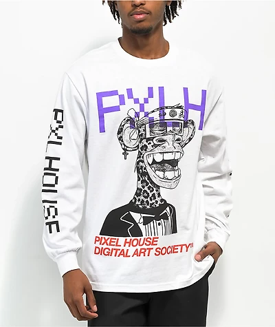 Pixel House Digital Art Society White Long Sleeve T-Shirt