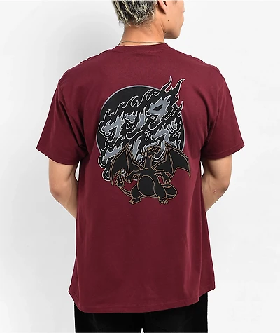 Pokemon & Santa Cruz Fire Type 3 Men's Burgundy T-Shirt