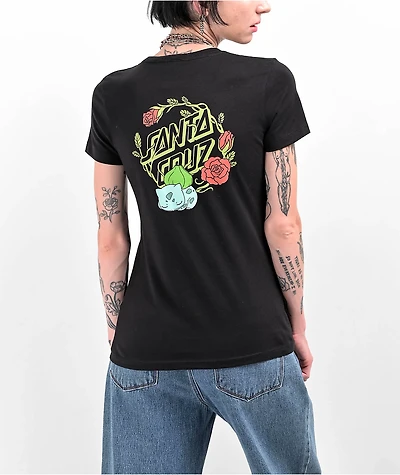 Pokemon & Santa Cruz Grass Type 1 Women's Black T-Shirt