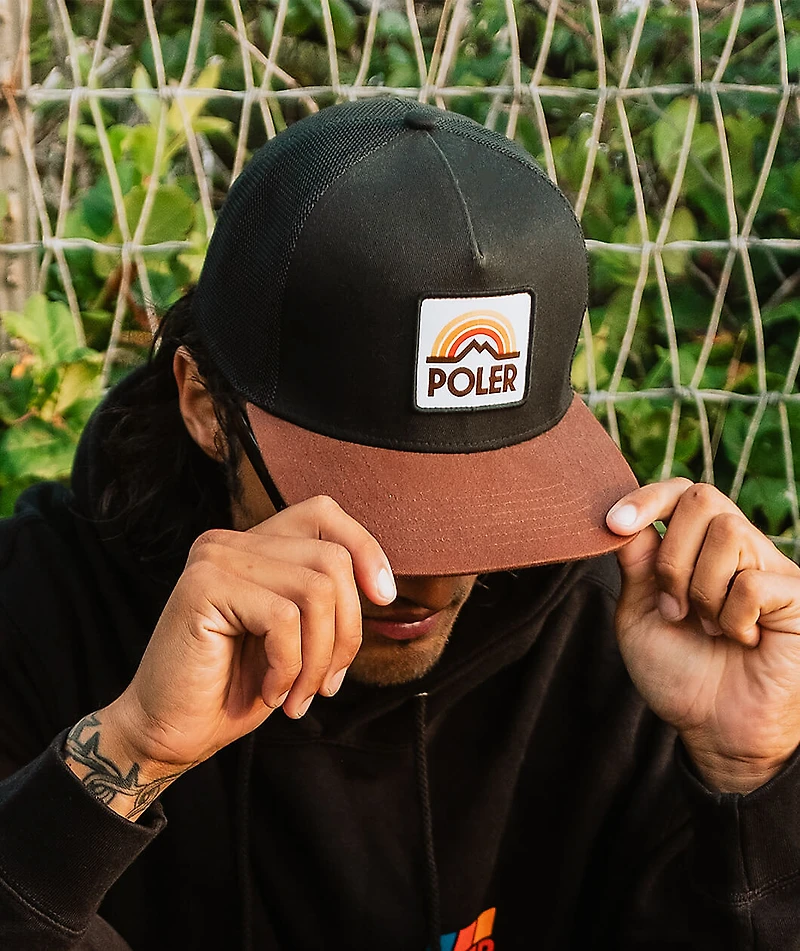 Poler Mountain Rainbow Patch Black & White Trucker Hat