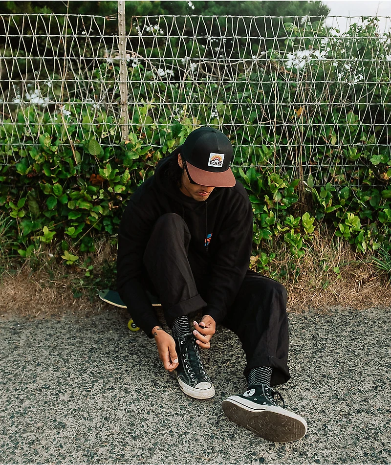 Poler Mountain Rainbow Patch Black & White Trucker Hat