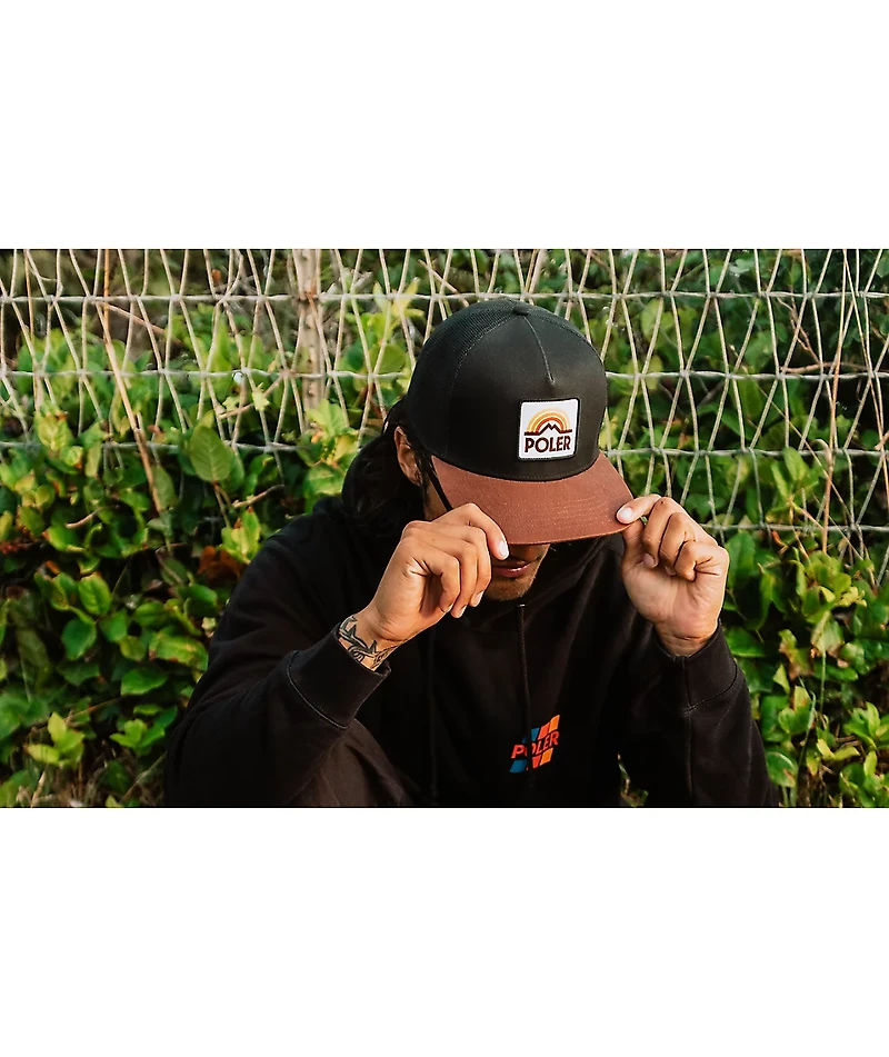 Poler Mountain Rainbow Patch Black & White Trucker Hat