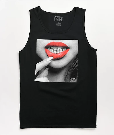 Popular Demand Diamond Lips Black Tank Top