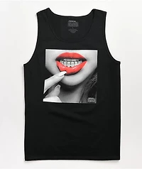 Popular Demand Diamond Lips Black Tank Top