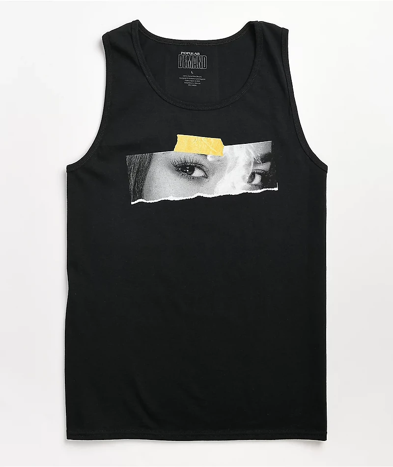 Popular Demand Taped Black Tank Top