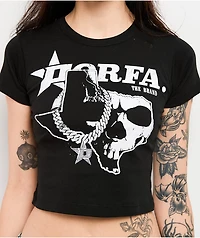 Porfa Skeleton Logo Black Crop T-Shirt