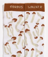 Porous Walker Mushrooms White Crew Socks