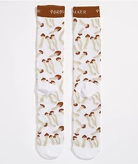 Porous Walker Mushrooms White Crew Socks