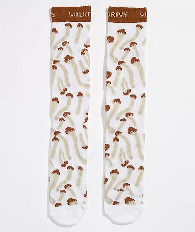 Porous Walker Mushrooms White Crew Socks