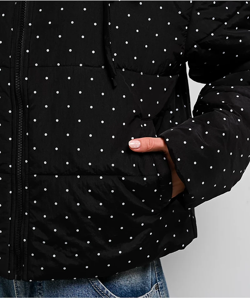 Pretty Garbage Daisy Polka Dot Black Crop Puffer Jacket