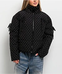 Pretty Garbage Daisy Polka Dot Black Crop Puffer Jacket