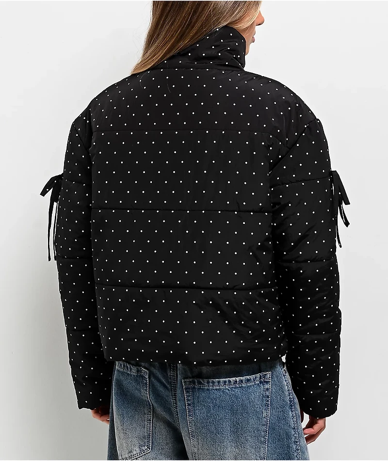 Pretty Garbage Daisy Polka Dot Black Crop Puffer Jacket