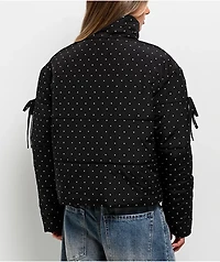 Pretty Garbage Daisy Polka Dot Black Crop Puffer Jacket
