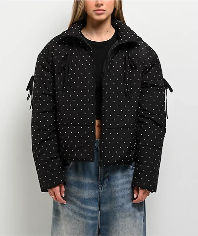 Pretty Garbage Daisy Polka Dot Black Crop Puffer Jacket