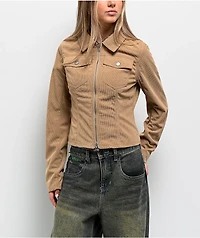 Pretty Garbage Jinny Khaki Corduroy Crop Jacket