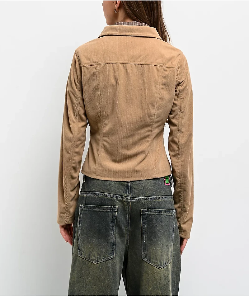Pretty Garbage Jinny Khaki Corduroy Crop Jacket