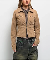 Pretty Garbage Jinny Khaki Corduroy Crop Jacket