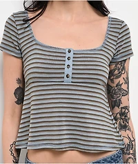 Pretty Garbage Juno Blue Henley Crop T-Shirt