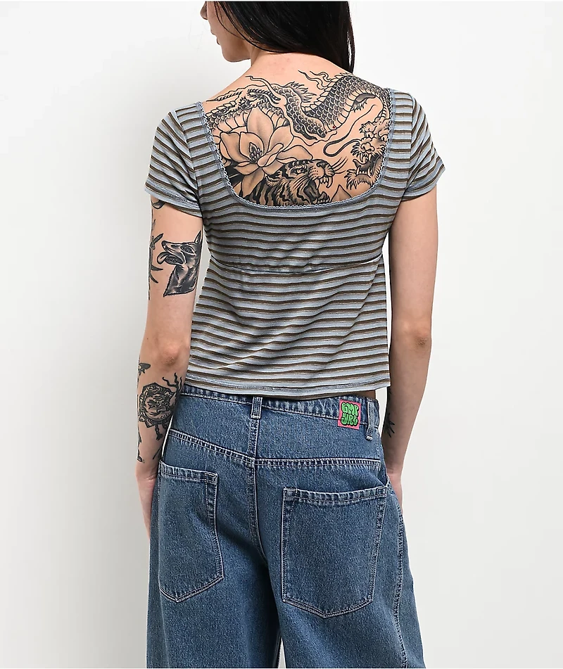 Pretty Garbage Juno Blue Henley Crop T-Shirt