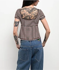 Pretty Garbage Juno Brown Henley Crop T-Shirt