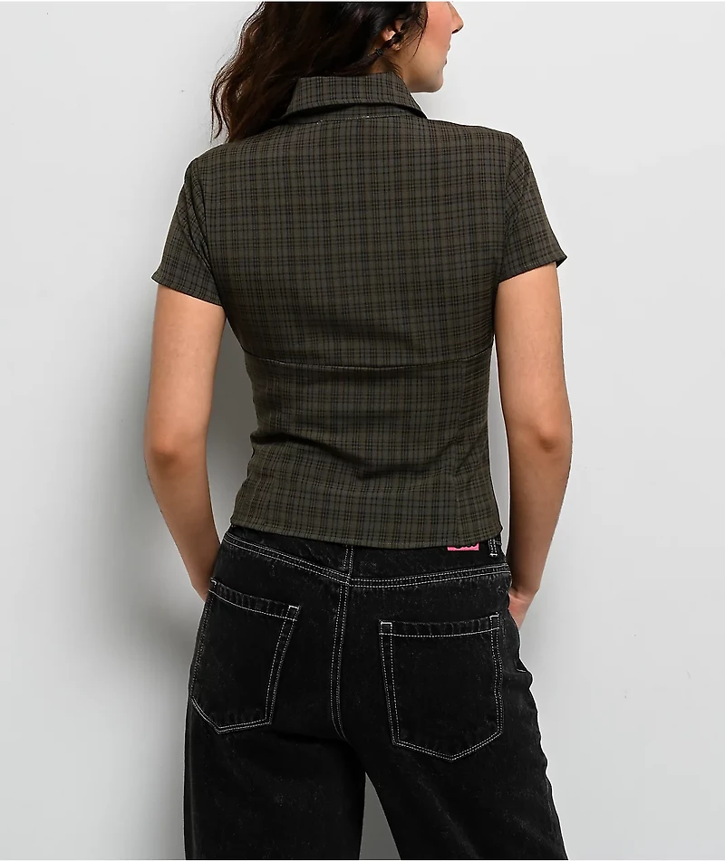 Pretty Garbage Loraine Olive Button Up Crop Shirt