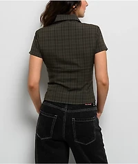 Pretty Garbage Loraine Olive Button Up Crop Shirt