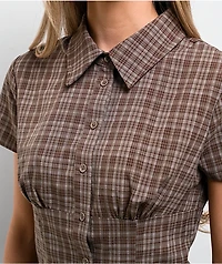 Pretty Garbage Lorane Brown Plaid Crop Button Up Shirt