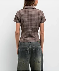 Pretty Garbage Lorane Brown Plaid Crop Button Up Shirt