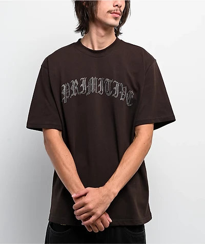 Primitive Archie Rhinestone Brown Heavyweight T-Shirt