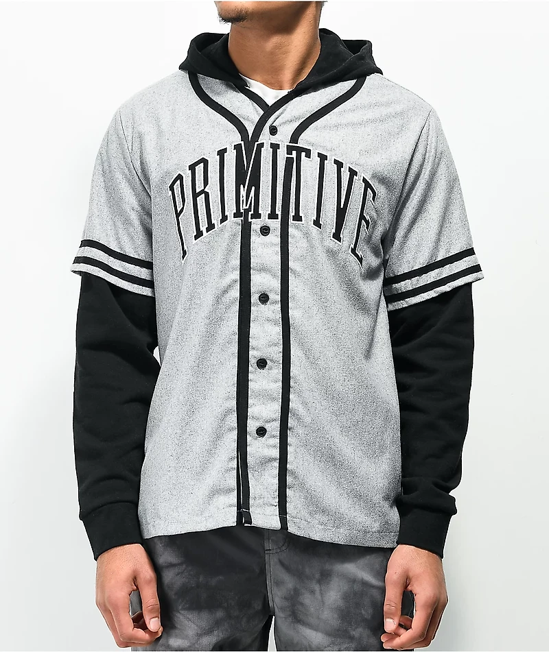 Primitive Collegiate 2Fer Grey & Black Hooded Shirt