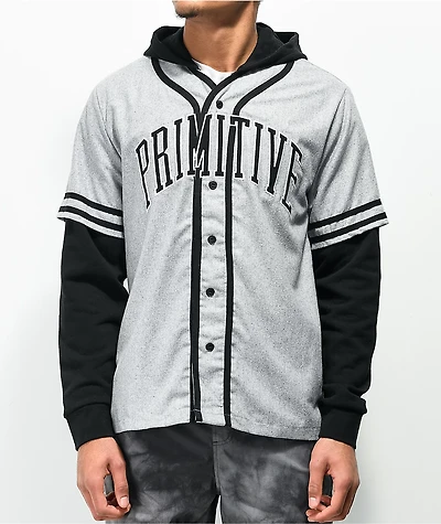 Primitive Collegiate 2Fer Grey & Black Hooded Shirt