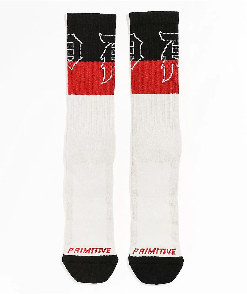 Primitive Dirty P Blocked Natural, Black & Red Crew Socks