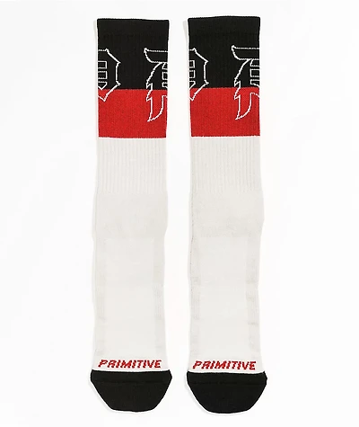 Primitive Dirty P Blocked Natural, Black & Red Crew Socks